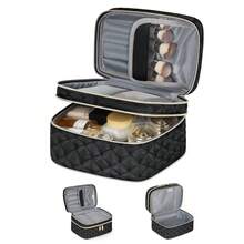 Fashionable And Luxurious Large-Capacity Black Embroidered Rhombus Cosmetic Bag Double-Layer Storage Bag Portable Handbag Suitable For Home And Travel Use Kitchen Items Kitchen Accessories Kitchen Kitchen Tools