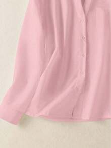 Camisa de mujer de unicolor con cuello en V y botones - Blusa casual y elegante de manga larga con detalle de bolsillo, adecuada para vacaciones, viajes y uso diario, artículo esencial para - Rosa Pálido - Ver 11