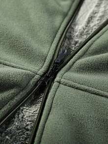 Men's Solid Color Thermal Lined Warm Sweatshirt, Warm Jacket With Printed Design, Autumn And Winter Style, Winter - Army Green - View 5