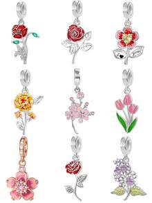 1 Hạt charm hình hoa hồng đỏ hình hoa anh đào nở rộ hình hoa tulip phù hợp với vòng tay rắn nguyên bản, vòng cổ hạt để làm đồ trang sức bạc 925 tự làm, quà tặng trang sức cho bé gái - Nhiều màu - Xem 1