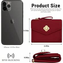 - Portafolios pequea para mujer de piel sinttica con bloqueo RFID, Rojo, Minimalista - Rojo - - Ver 3