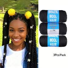 3pcs Brazilian Wool Hair Synthetic Crochet Hair Extensions For Women African Hair Yarn For Braiding Senegalese Twist Fake Hair, Suitable For Women's Daily Life, Parties, Halloween And Christmas, Multiple Colors Of Hair To Choose From, 70G/Roll - Multicolor - View 15