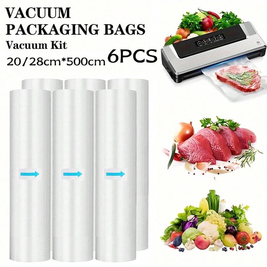 SaengQ 2/6 Rolls Of Vacuum Sealed Bags, Divided Into Two Rolls Of 5 Meters And 15 Meters, Suitable For Vacuum Sealing Machines, Frozen Food Storage Bags, Kitchen Storage Accessories
