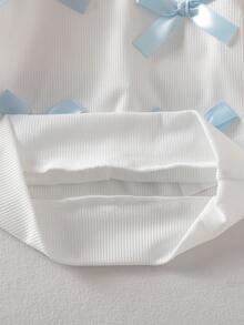 Newborn Baby Girls' Casual Cute Round Neck Long Sleeve Blue Bow Patchwork White Sweatshirt And Blue Bow Pants Set