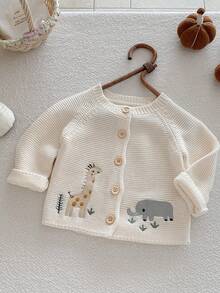 Spring And Autumn Baby Animal Embroidered Knitted Cardigans - Màu be - Xem 7