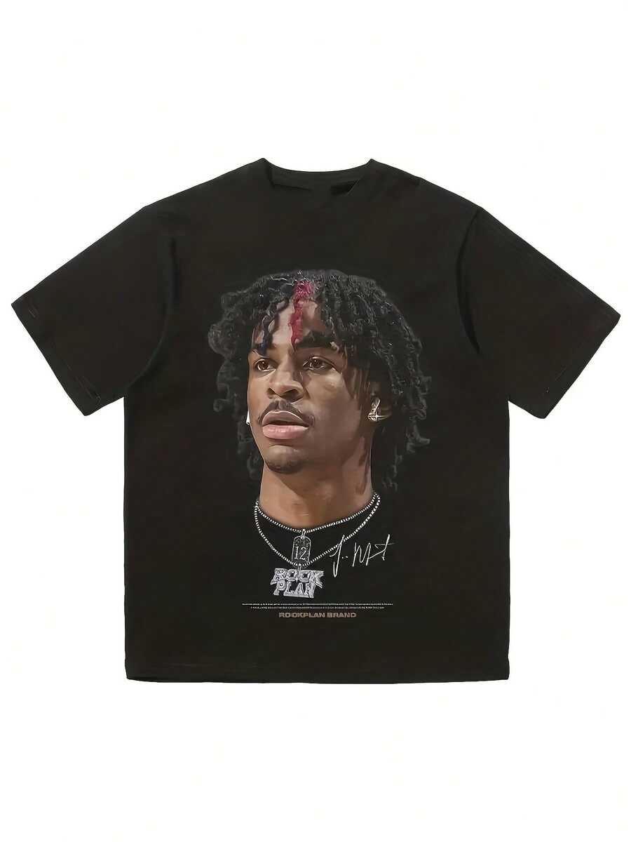 Y2K Retro Basketball Star Graphic T-Shirt For Men And Women - 100% Polyester, Machine Washable, Black Crew Neck Regular Fit Casual Sportswear, Featuring Random Digital Prints, Suitable For All Seasons, Durable And Lightweight, Vintage Style - Black - View 1