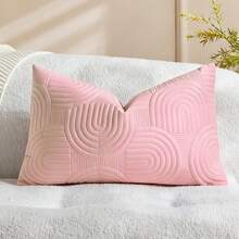 1/2 Piezas Funda de cojín decorativo de peluche, Funda de cojín acolchada geométrica, Funda de almohada rectangular de unicolor suave y esponjosa - Rosa - Ver 13