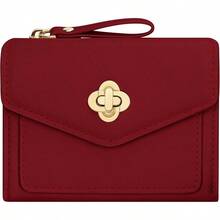 - Portafolios pequea para mujer de piel sinttica con bloqueo RFID, Rojo, Minimalista - Rojo - - Ver 1