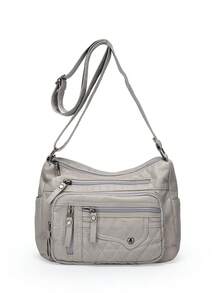 Sac à épaule en cuir vintage pour femme, sac bandoulière multi-poches, grand sac à main de mode, nouveau sac fourre-tout messager - Gris - Voir 4