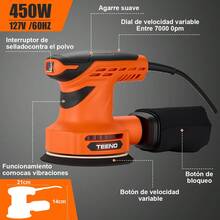 Lijadora Rotativa Orbital Teeno Naranja 450 W 127 V - Tipo de Enchufe A USA (110-127V) - Ver 2