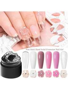 MEET ACROSS 6pcs/Set Non-Stick Solid Nail Extension Gel Kit - Transparent, Pink, White Glitter Extension Hard Gel, Gel Extension Nail Kit, 3D Carved Flower Nail Shaping Gel, Rhinestone Gel, Easy-To-Use Acrylic Nail Extension Set, Home & Salon Manicure Kit For Women Nails - 彩色 - 查看 11