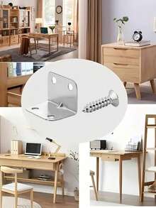 60/40/20 Pcs L-Shaped Stainless Steel Brackets With Screws - 4 Holes - Suitable For Stools, Tables, Beds, Cabinets, Wardrobes - Furniture Support - Heavy Duty Reinforcement - Suitable For DIY Projects - Silver - View 3