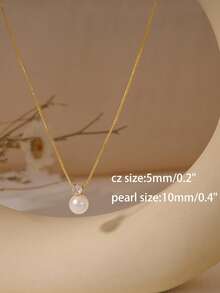 14K Gold Plated Single Pearl Pendant Necklace, Elegant Gold Charm Pearl Necklace, Minimalist Gold Pearl Choker, Waterproof Pearl Jewelry For Women - Gold - View 9