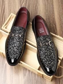 QRLQRL 1 Pair Men's Rhinestone Decor Metal Buckle Low-Top Polyurethane Upper Rubber Sole Easy-Wear Business Casual Loafers Suitable For Party Events - Black - View 3