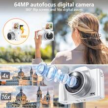 SONGDIAN 6400万像素4K数码相机，小巧便携，CCD传感器，16倍数码变焦，3英寸液晶屏，即时打印，适合摄影初学者，具备拍照、录像和网络摄像头功能。2025升级版，配备850mAh大容量电池，是毕业、感恩节和圣诞节的完美礼物（附赠64GB存储卡）。 - Camera + Filter - 查看 6