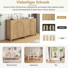 Modern Minimalist Style Sideboard With 4 Rattan Doors, Metal Handle, Simple Buffet Cabinet For Dining Room, Living Room, Kitchen (Natural Wood) - 天然纖維+中密度纖維板 - 查看 7