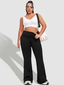 1 条大码休闲裤，修身腰部设计，适合休闲、运动、瑜伽、四季穿着 - 黑色 - 查看 5