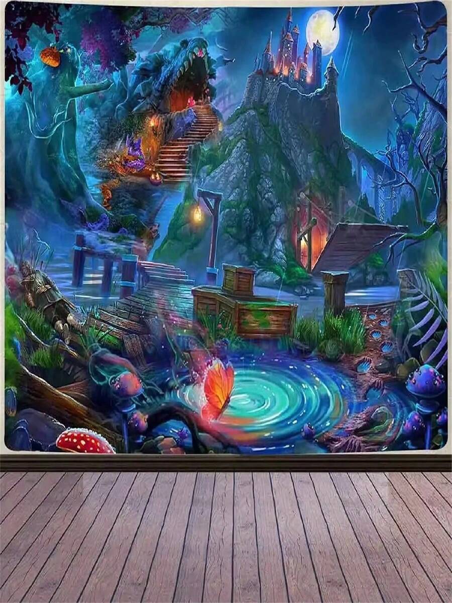 1pc Multi Functional  Castle , Fairy Tale Forest Theme Design, Bedroom Living Room Party Event Background - trắng - Xem 1