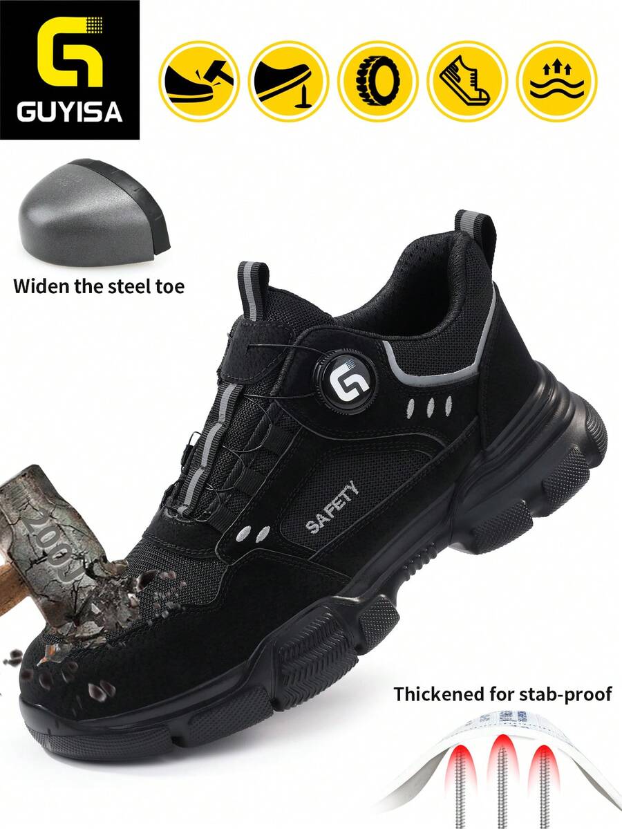 GUYISA 鋼頭防砸防穿刺旋轉智能扣快穿脫高筒四季通用橡膠底男士安全靴，時尚工作靴適用於建築、倉儲、物流、物業管理、戶外巡檢、礦業及一般工業區域，不適用於浸水，安全鞋為消耗品（鞋號為CN尺寸，偏大，請根據腳長選擇對應尺寸）