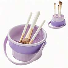 Multi-Function Cosmetic Brush Cleaning Bucket & Storage Organizer - Detachable Design With Cleaning Compartment, Portable Tool For Makeup Brush Care & Vanity Organization - Màu tím - Xem 7