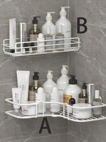 1pc Black Triangular Multi-Purpose Self-Adhesive Corner Storage Rack, Suitable For Bathroom, Kitchen, Cosmetics, Shower Room, Home Bathroom Decor, Bathroom Organization, Autumn Decor, Back To School, Christmas - Multicolor - View 5