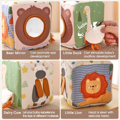 Baby Cloth Tear-Resistant Tissue Box Toy, Infant Emotional Cognition Sensory Training Tear Cloth, Animal Theme Tissue Box With Mirror Early Education Toy, Family Interactive Cognitive Educational Tool, Christmas/Halloween/Birthday Gift