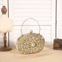Women's Exquisite Quiet Luxury Elegant Glamorous Sparkly Crystal Rhinestone Evening Clutch - Glitter Wristlet Handbag With Detachable Chain For Wedding, Party, Prom, Date Night & Formal Events - Vàng - Xem 6