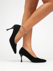 1 Pair Women's Black High Heel Pumps, Solid Color, Commuting, Business, Sexy, Party, Fashion, Faux Suede, Closed Toe, Pointed Toe, Stiletto Heel, Suitable For Holiday, Wedding, Party, Office, All Season - Black - View 5