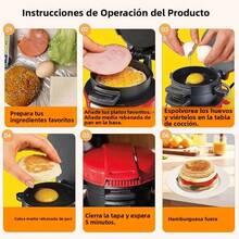 Máquina para hacer sándwiches y hamburguesas con aro para huevos y revestimiento antiadherente, waflera y muffins con luz indicadora, panini y Egg McMuffin. - Naranja - Ver 9