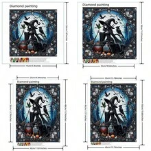 1 Peça Pintura de Diamante DIY Bruxa Mágica, Artesanato de Arte de Diamante com Perfuração Completa, Decoração de Casa para Sala de Estar, Quarto, Escritório, Banheiro, Corvo e Gato de Halloween, Presente de Feriado - Multicolorido - Visão 4