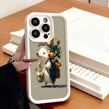 Cubierta de telefono con borde negro diseño de erizo con flores y frutas para iPhone 14 Pro Max estilo vintage ideal para uso diario y trabajo en oficina - Blanco - Ver 2