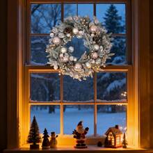 Durable Outdoor Christmas Wreath  Shatterproof Ball Decorated On Mixed Pine For All-Weather Front Door - 黑色 - 查看 6