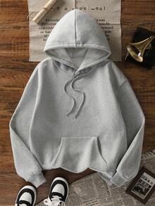 Autumn/Winter New Minimalist Fashion Rhinestone Wing Print Casual Hooded Fleece Sweatshirt, Versatile For Daily Wear - Dark Gray - View 5