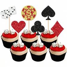 24 PCS Casino Poker Cupcake Toppers For Birthday Party Decorations - Design 4 - 查看 1