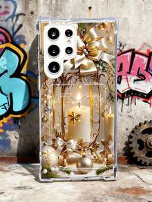 1 pieza Funda protectora, funda transparente para celular, con ranura para tarjeta, carcasa de TPU silicona antiimpacto "Carcasa con diseño de farol dorado y velas navideñas, estilo minimalista festivo, decoración elegante y sofisticada, ideal para regalo de temporada, unisex, pareja, edición especial navidad, refinado y acogedor, compatible con Galaxy A21/A24/A25/A32/A34/A35/A54/A55, Galaxy S25/S24/S23/S22/S21 Ultra/Plus, compatible con iPhone16/15/14/13/12/11/XS/XR/X/PLUS/PRO/PROMAX, agarre cómodo, regalo especial para amigos, novia, novio, familia" - transparente - Ver 1