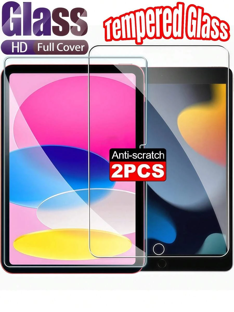 2片装，适用于13/10/9英寸Pro、2025/2024款11英寸Air、12.4/10.9/11英寸Galaxy S8/S7/S9/S10 FE、MatePad/荣耀等机型。高清钢化玻璃屏幕保护膜，9H硬度，防爆防刮，兼容Apple Pencil。