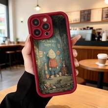 Cubierta de telefono con borde negro para iPhone con estampado de personaje animado en escena de bosque y texto inspirador ideal para uso diario en cafeterias y espacios urbanos Aplicable a los teléfonos de la serie Apple y Galaxy - Burdeos - Ver 2