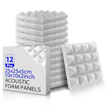 OLOEY Akustiska isoleringsskumpaneler, 12 st. 10x10x2-tums ljudisolerade väggpaneler med självhäftande skum, perfekta för bullerreducering i hemmastudior och spelrum