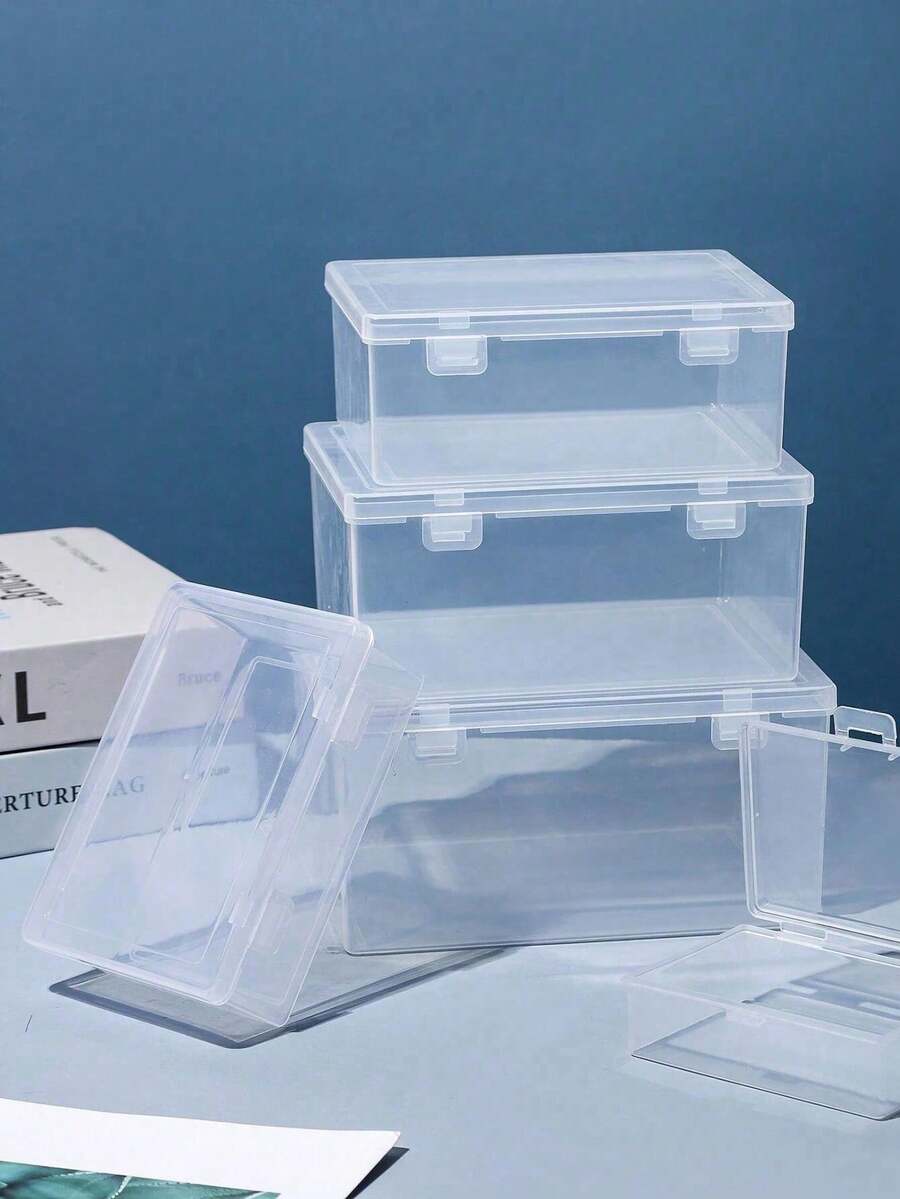1个长方形透明塑料渔具收纳盒,珠宝配件工具收纳盒(带翻盖),电子元件、五金件、玩具零件等透明塑料收纳盒 - 無色 - 查看 1
