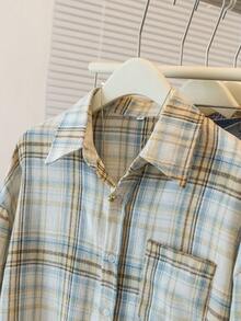 YUXIN Vintage American Plaid Sun Protection Long Sleeve Shirt For Women, Autumn Design Sense Niche Chic Loose Blouse - Yellow - View 4