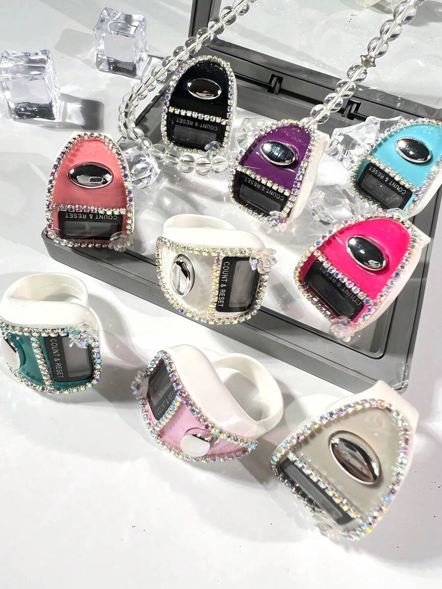 New Rhinestone Ring Electronic Counter, Compact And Portable, Suitable For Knitting, Tasbih (Prayer Beads), Games, Sports, And Other Counting Purposes - Multicolor - View 1