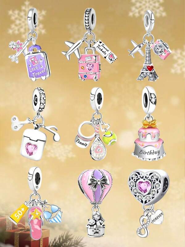 1 pieza Colgante de plata de ley 925 con diseño de torre del amor con destellos, adecuado para pulseras DIY, joyería de mujer