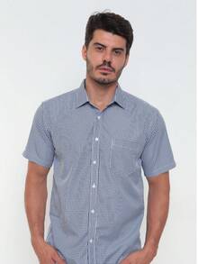 Men's Casual Slim Fit Short-Sleeved Plaid Shirt With Pockets. - Màu xanh hải quân - Xem 1