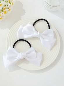 2pcs Fashionable Versatile Delicate Princess Style Hair Accessories/Hair Ties, Double-Layer Glossy Bow Design Hair Ties, Essential For Daily Hairstyles And Braiding - White - View 5