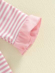 Baby Boy Girl Easter Romper Striped Carrot Bunny Long Sleeve Crewneck Jumpsuit Casual Spring Summer Clothes - Pink - View 4
