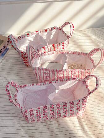 1Pc Floral Pattern Multiple Compartments Large Capacity Storage Basket For Skincare ,Girls Makeup Storage Basket ,Snacks Storage Basket ,Bra Storage ,Multi Functional Cosmetic Organizer Cosmetics Brush Storage ,Girls Cosmetic Storage Basket ,Desktop Sundries Storage Bag , For Lipstick, Brush, Skincare, Mobile Phone, Coin, Small Items Bedroom Decoration,Living Room Decoration For Women's Valentine's Day.Gift For New Year, Gift For Christmas