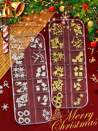 96pcs 3D Nail Charms Mix Assorted Gold Silver Nail Charms Alloy Multi Shapes Heart Flower Snowflake Flakes Candy For Nail Art Manicure DIY Crafts.