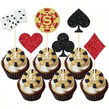 24 PCS Casino Poker Cupcake Toppers For Birthday Party Decorations - Design 4 - 查看 6