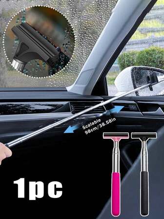 Car Rearview Mirror Wiper, Defogging And Removing Water From Car Window Glass, Cleaning Car Wiper Blade, Stainless Steel Telescopic Wiper Strip, 98cm/38.58in Telescopic Bracket Wiper Strip, Wiper, Cleaning Manual Wiper, Suitable For Rainy Travel, Foldable And Portable