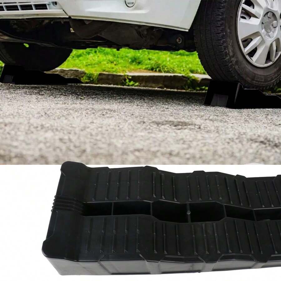Wheel Anti-Slip Pads, 3-Layer Hybrid Kit For Tire Ramps, Storage Bags, And Anti-Slip Mats. Upgraded Reinforced Version With A 4-Ton Load Capacity. 3-Level Balanced Wedge Leveling Mat Suitable For SUVs/RVs/Cars/Buses/Trucks, Wheel Ramps, Trailer Wheel Ramps, Parking Assist, RV Stabilizers, Multi-Layer Ramps, Heavy-Duty Mats, Anti-Slip Surface, Leveling Ramps, Bus Operators, Camping Enthusiasts. - Black - View 1